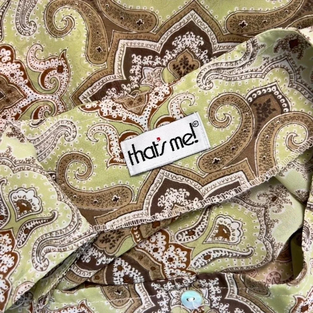 Vintage Y2K Green‎ Paisley Button-up Fairy Tank Top Blouse Small Boho Festival - Picture 7 of 7